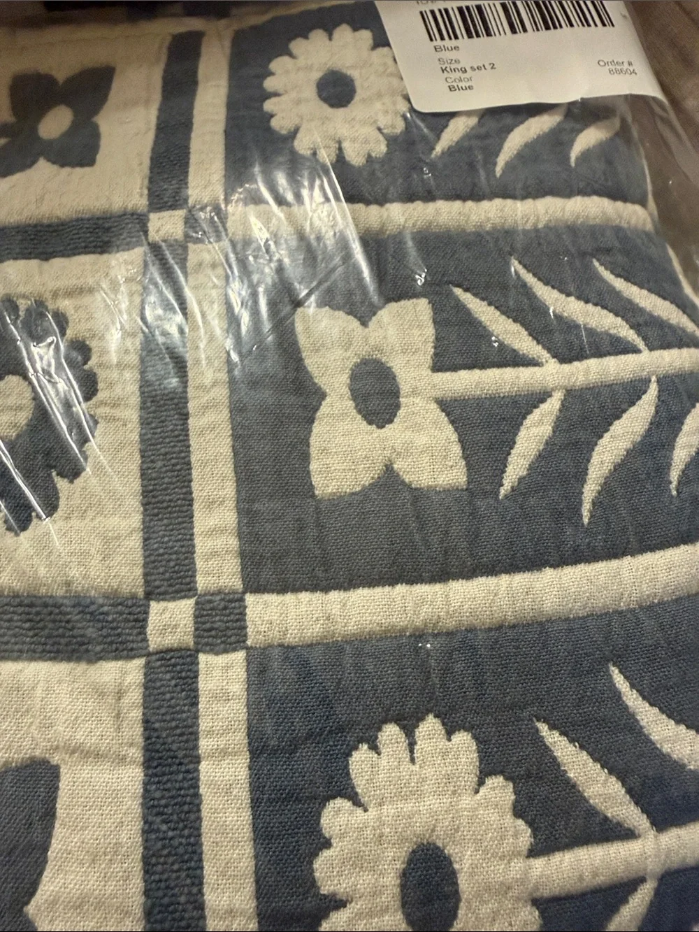 Glacier Blue Organic Cotton Jacquard Floral Sham Set - Retail $70